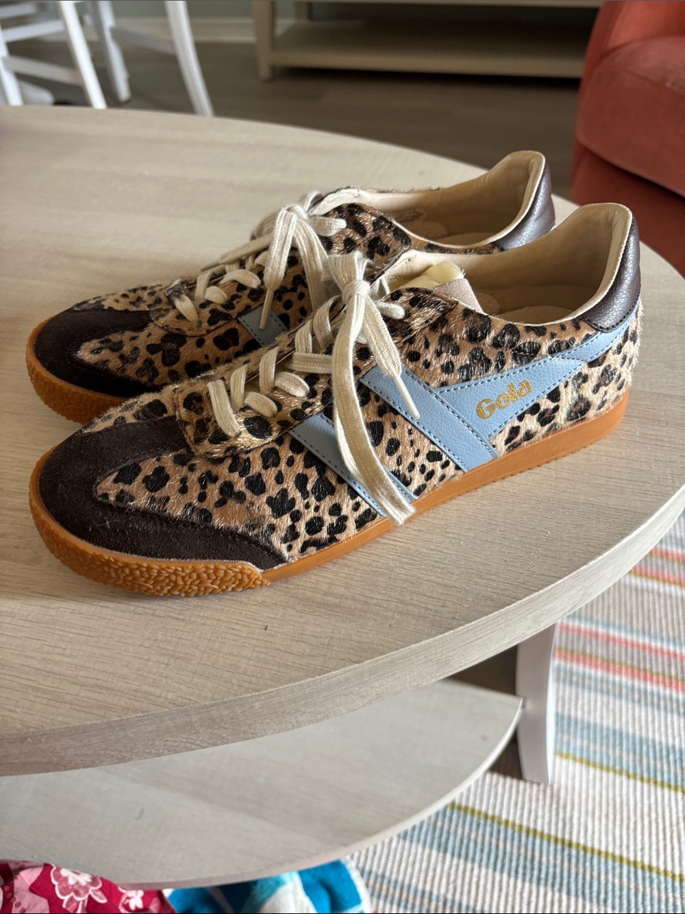 Gola Leopard Print Athletic Sneakers w/Light Blue Stripes- Anthropologie Collab - Picture 2 of 4